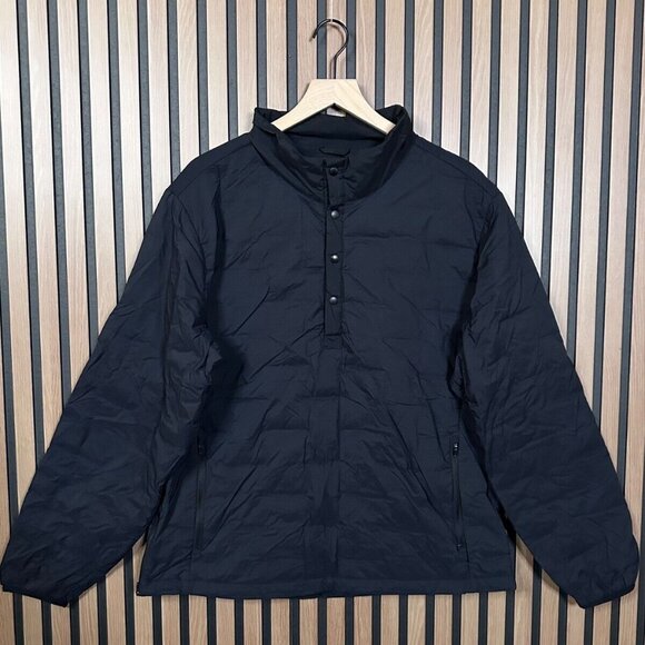 PROOF Jacket XL Men Black Down Nylon Stretch Puffer 1/4 Button Snap Down Feather